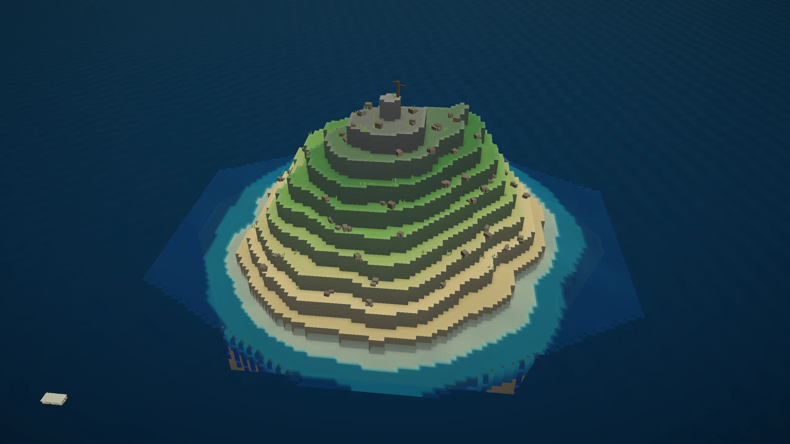An island tile ringed by rising water