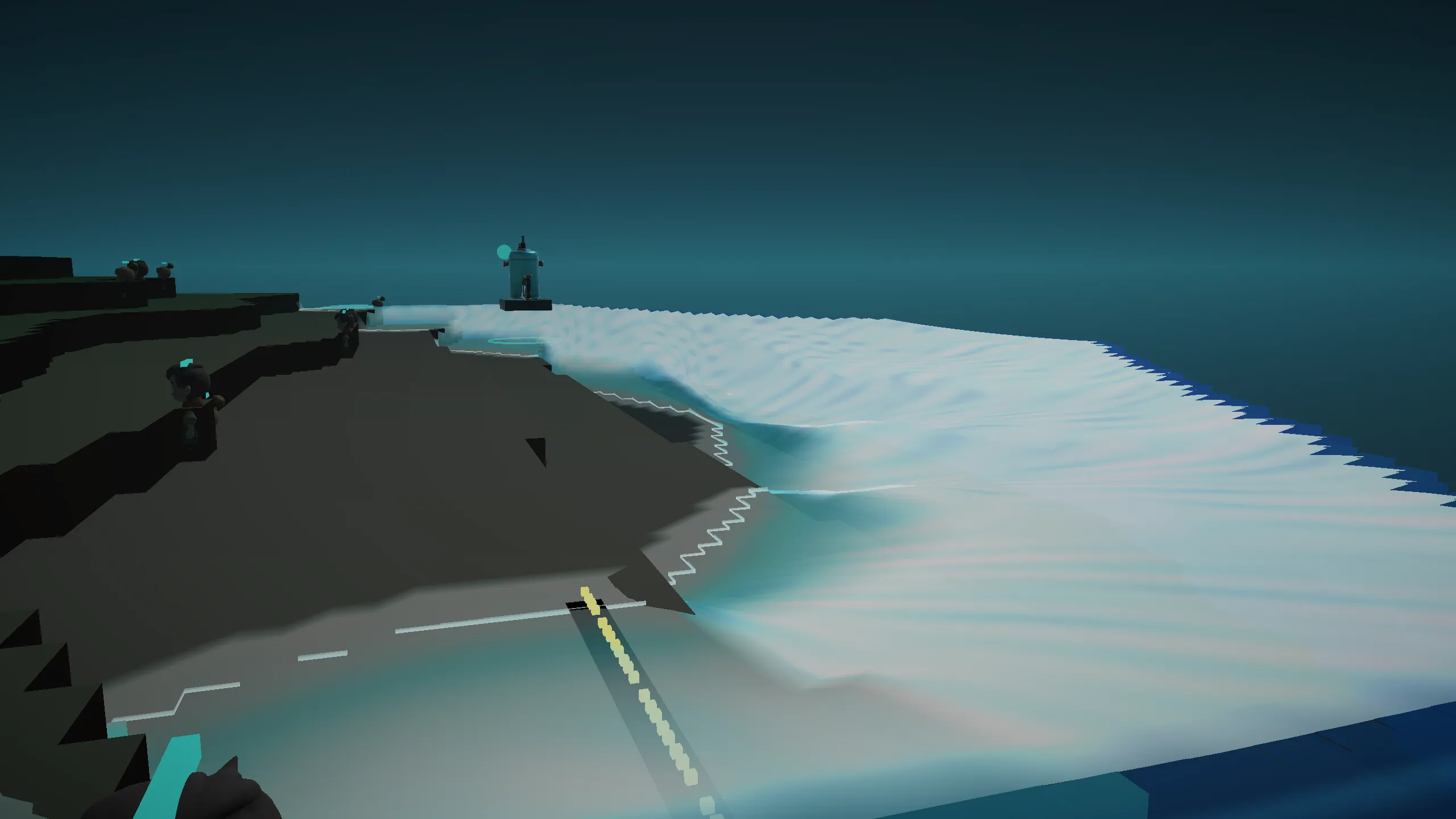 Storm swell pressing the dark shore by a turbine