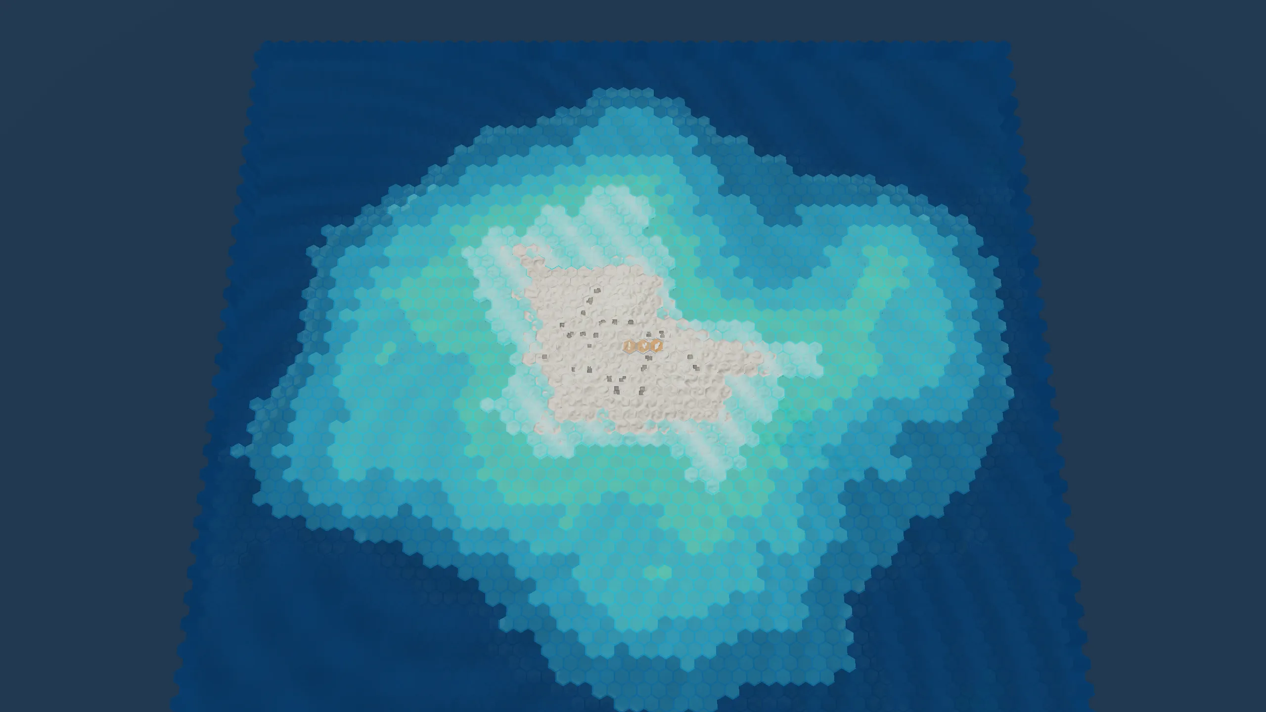 Hex world map, mostly drowned